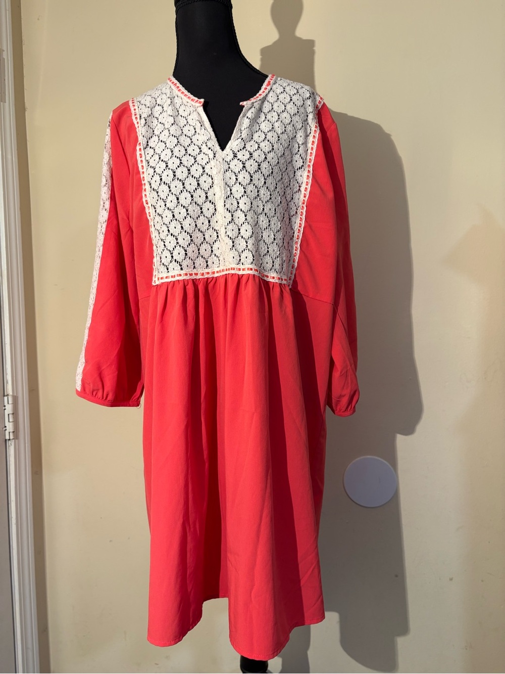 Umgee Coral Sweet Shift Dress with White Crochet Detail #Boho-Chic, #PrarieGirl